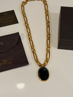 Julie Vos Ivy Statement Necklace Iridescent Peacock Blue LIKE NEW W/ Box & COA